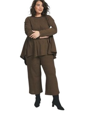 Alembika Essential Cropped Pants Brown Heathered Knit Wide Leg Size 8 | US 20-22
